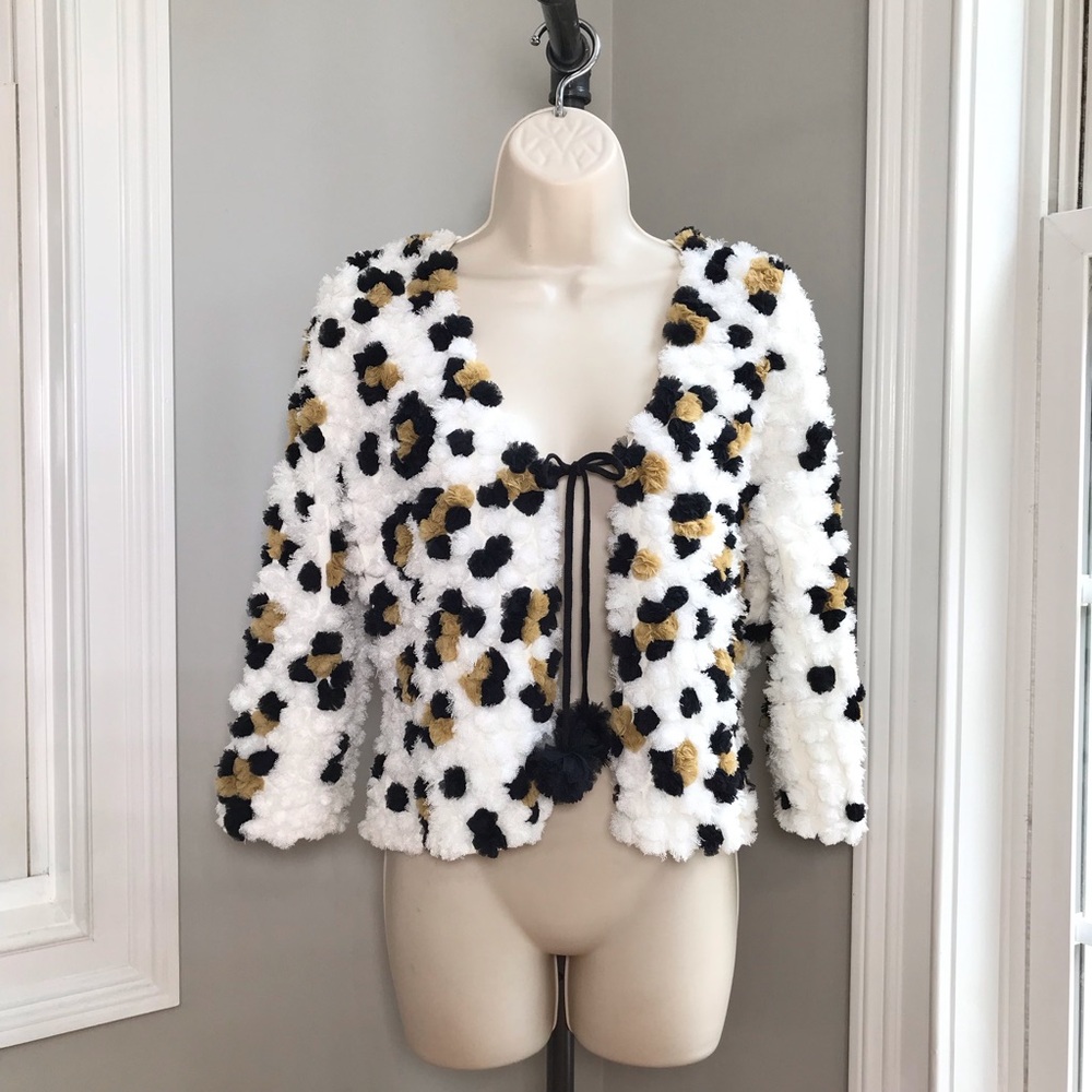 Vintage Michael Simon Black White Tan Open Cardigan ~ Women’s Small RARE